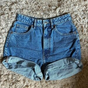 Zara High-waisted‎ blue denim shorts 4